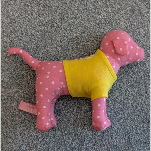 Victoria's Secret Pink Spotted Dog 7” Plush Peace Heart Yellow Shirt 2009 - Picture 3 of 9